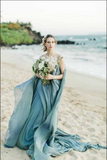 Chiffon A line Rustic Beach Wedding Dresses With Train, Bridal Gown HZ0509