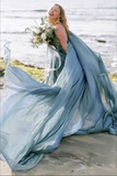 Chiffon A line Rustic Beach Wedding Dresses With Train, Bridal Gown HZ0509