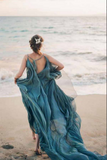 Chiffon A line Rustic Beach Wedding Dresses With Train, Bridal Gown HZ0509