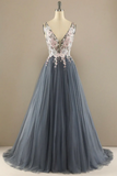 Neck Ball Gown Tulle Prom Dress Floral Lace Party Dress HZ0509