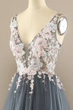 Neck Ball Gown Tulle Prom Dress Floral Lace Party Dress HZ0509