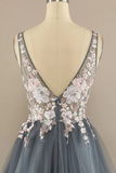 Neck Ball Gown Tulle Prom Dress Floral Lace Party Dress HZ0509
