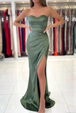 Sage Strapless Trumpet Prom Dress Thigh Slit Mermaid Prom Gown HZ0509