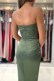 Sage Strapless Trumpet Prom Dress Thigh Slit Mermaid Prom Gown HZ0509