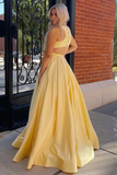 Yellow Satin Cutout Back A Line Formal Dress With Rhinestones, Evening Gown HZ0509