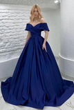 Shoulder Royal Blue Satin Long Prom Dress, Long Royal Blue Formal Graduation Evening Dress HZ0509