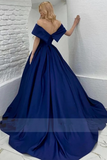 Shoulder Royal Blue Satin Long Prom Dress, Long Royal Blue Formal Graduation Evening Dress HZ0509