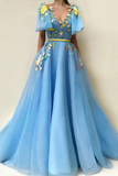 Tulle Long Prom Dress with Applique, Formal Evening Dress HZ0509