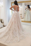 A Line V Neck Lace Appliques Wedding Dresses, Wedding Gown HZ0509