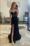 Mermaid Strapless Lace Prom Dresses, Evening Dresses With Split HZ0509