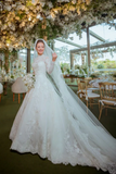 Neck Boho Lace Long Sleeves Bridal Dress Ball Gown Wedding Dress HZ0509