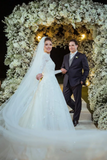 Neck Boho Lace Long Sleeves Bridal Dress Ball Gown Wedding Dress HZ0509