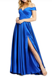 The Shoulder Satin Long Party Gown, Long Evening Prom Dress HZ0509