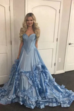 Blue Sweetheart Swirling Ruffled Prom Dress, Evening Dress HZ0509