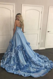 Blue Sweetheart Swirling Ruffled Prom Dress, Evening Dress HZ0509