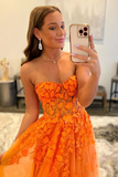 Tulle Lace Long Prom Dress Orange Tulle Formal Evening Dress HZ0509