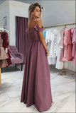 A line Off Shoulder Spaghetti Straps Prom Dresses With Slit HZ0509