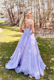 Tulle A Line Spaghetti Straps Floral Prom Dresses, Evening Dress HZ0509