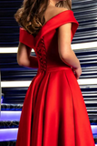 Satin A Line Off The Shoulder Prom Dresses With Slit, Evening Dress HZ0509