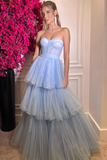 Tiered Tulle Sweetheart Neckline A Line Long Prom Dresses HZ0509