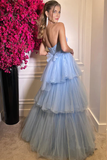 Tiered Tulle Sweetheart Neckline A Line Long Prom Dresses HZ0509