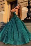 Green Ball Gown V Neck Cheap Prom Dresses, Long Formal Dresses HZ0509
