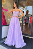 Sweetheart Neck Purple Lace Long Prom Dress, Lavender Lace Formal Dress, Lilac Evening Dress HZ0509