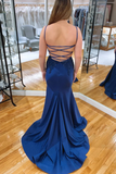 Blue Mermaid V Neckline Rhinestone Long Prom Dress HZ0509