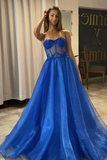 Line Shiny Royal Blue Tulle Sweetheart Formal Prom Dress HZ0509