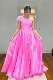 Shoulder Pink Tulle Long Prom Dress, Pink Formal Dress, Off the Shoulder Evening Dress HZ0509