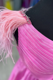 Shoulder Pink Tulle Long Prom Dress, Pink Formal Dress, Off the Shoulder Evening Dress HZ0509