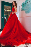 Line V Neck Red/Blue/Orange Long Prom Dress with Beaded Belt HZ0509