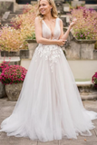 Neck White Lace Floral Prom Dresses Long, White Formal Graduation Evening Dresses HZ0509
