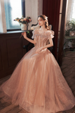 Tulle Long A Line Prom Dress with Sequins, Off the Shoulder Evening Party Dress HZ0509