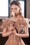 Tulle Long A Line Prom Dress with Sequins, Off the Shoulder Evening Party Dress HZ0509
