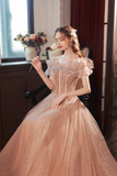 Tulle Long A Line Prom Dress with Sequins, Off the Shoulder Evening Party Dress HZ0509