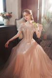 Tulle Long A Line Prom Dress with Sequins, Off the Shoulder Evening Party Dress HZ0509