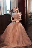 Tulle Long A Line Prom Dress with Sequins, Off the Shoulder Evening Party Dress HZ0509
