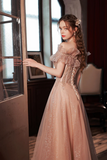 Tulle Long A Line Prom Dress with Sequins, Off the Shoulder Evening Party Dress HZ0509