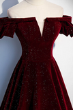 Velvet Long Prom Dress, A Line Off the Shoulder Evening Dress HZ0509
