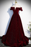 Velvet Long Prom Dress, A Line Off the Shoulder Evening Dress HZ0509