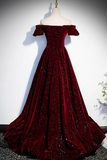 Velvet Long Prom Dress, A Line Off the Shoulder Evening Dress HZ0509