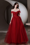 Tulle Long A Line Prom Dress, Off the Shoulder Evening Graduation Dress HZ0509
