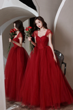 Tulle Long A Line Prom Dress, Off the Shoulder Evening Graduation Dress HZ0509