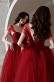 Tulle Long A Line Prom Dress, Off the Shoulder Evening Graduation Dress HZ0509
