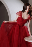 Tulle Long A Line Prom Dress, Off the Shoulder Evening Graduation Dress HZ0509