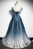 Tulle Beading Long A Line Prom Dress, Scoop Neckline Evening Dress HZ0509