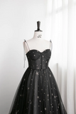 Tulle Long Prom Dress with Stars, Cute Spaghetti Straps Graduation Dress HZ0509