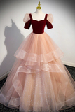 Velvet Long A Line Prom Dress with Ruffles, Cute Evening Party Dress HZ0509