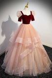 Velvet Long A Line Prom Dress with Ruffles, Cute Evening Party Dress HZ0509